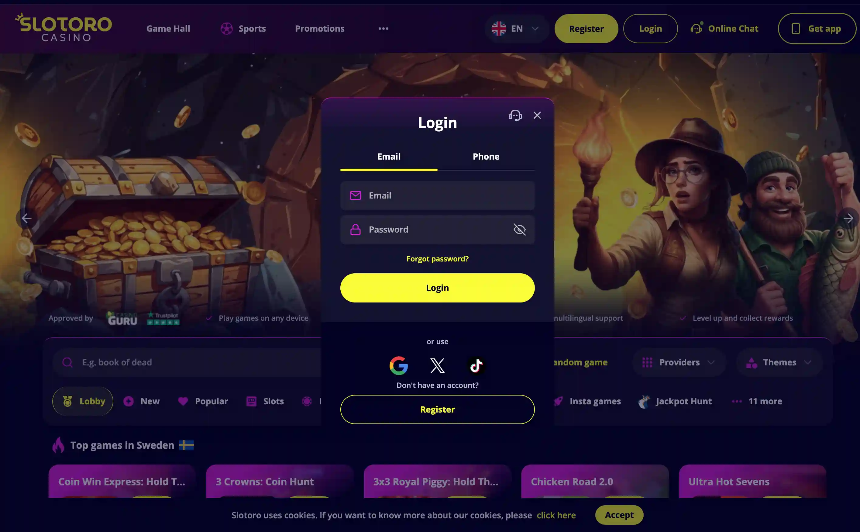 Slotoro Casino Österreich Login-Seite
